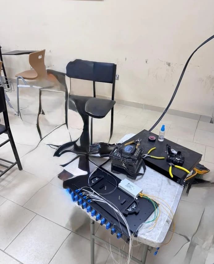 An additional view of the field equipment and cable connections.